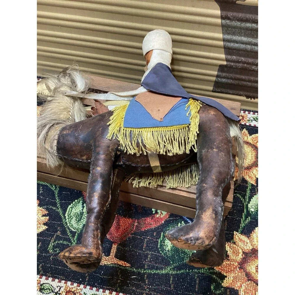 Vintage Leather & Fur Wrapped & Stitched Camel With Rider Handmade Middle East
